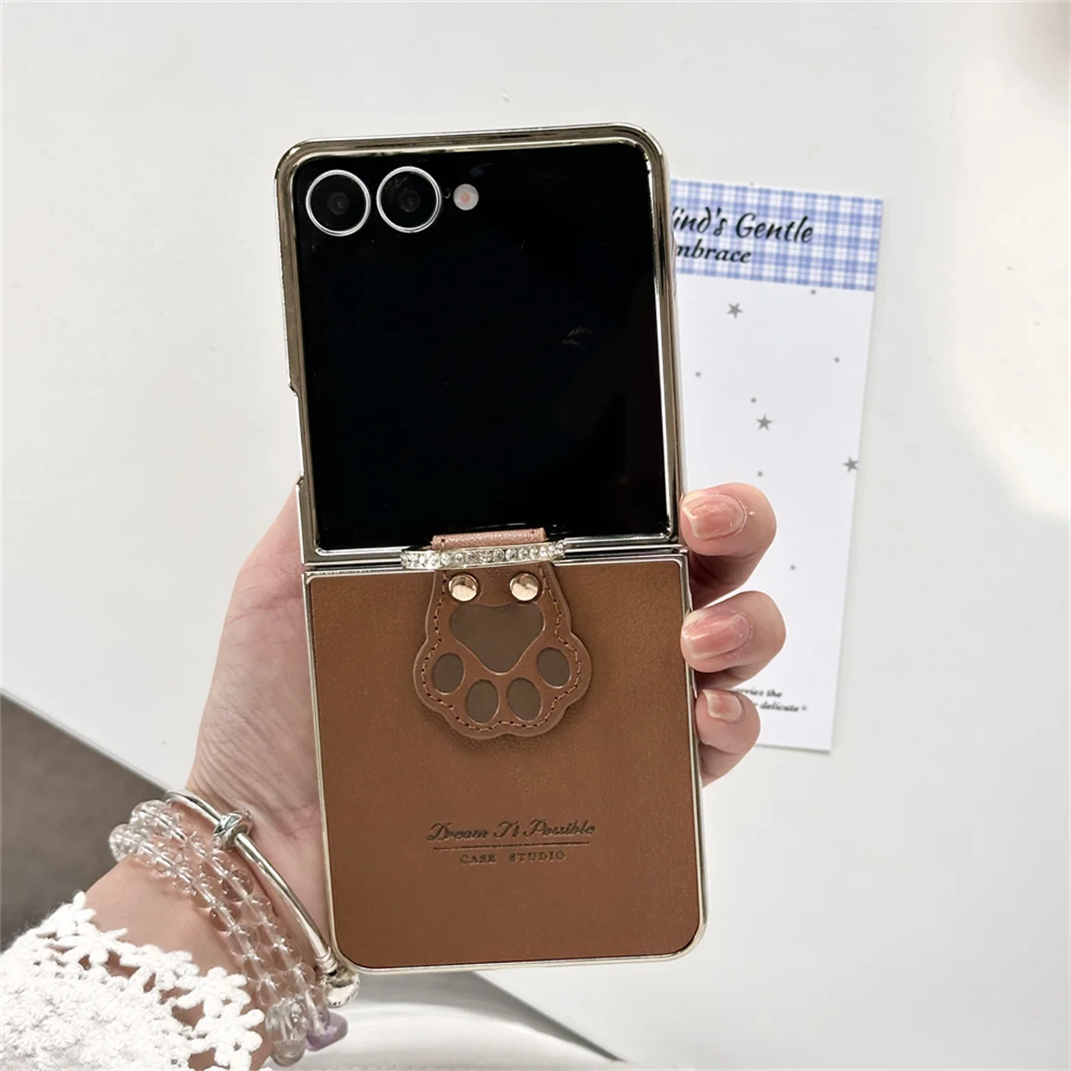 Cartoon Katze Klaue Ring PU Leder Telefon Fall für Samsung Galaxy Z Flip7 FE Flip 6 5 4 7 Flip7 galvanisierte Schutzhülle