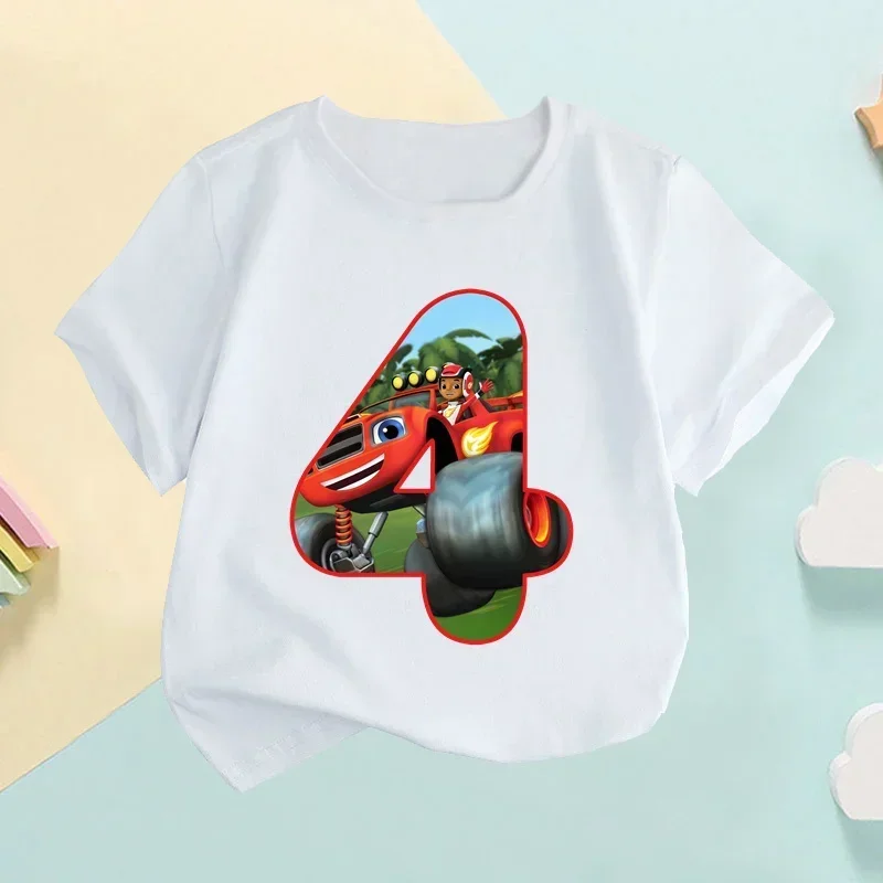 Blaze And The Monster Machines Number Kids T shirt Girls Clothes 1 2 3 4 5 6 7 8 9 Years Birthday Baby Boys T-Shirts,HKP2688