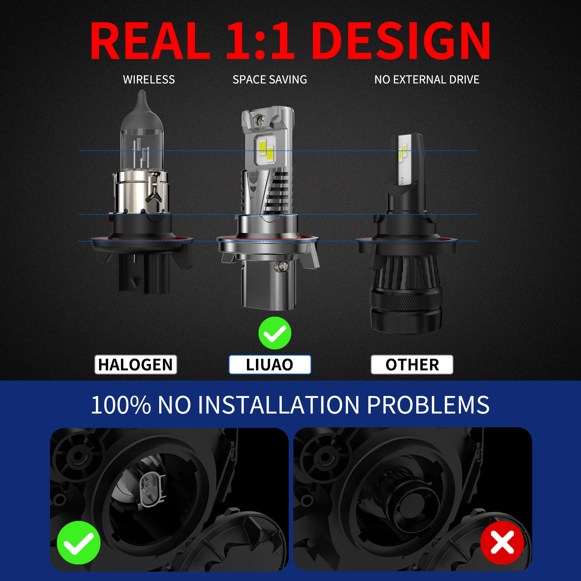 Newest H13 LED Bulbs,26000 LM 600% Super Bright 9008 Bulbs,6,500K Cool White Bulb,Plug And Play,IP68 Waterproof ,Pack Of 2