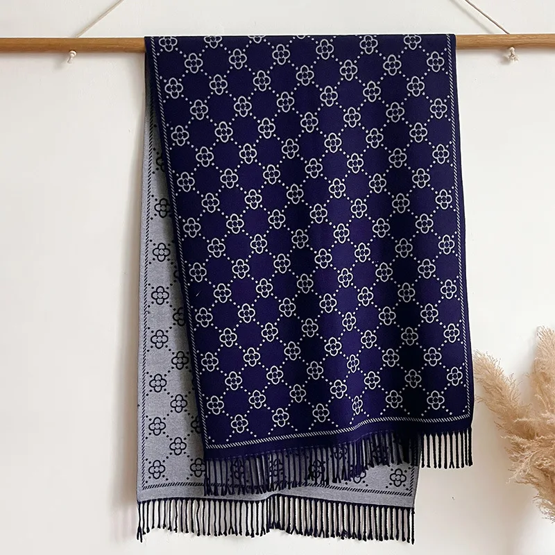 Feminino quatro folhas flor xale núcleo fio fiado imitação cashmere borla cachecol quente ar condicionado xale cachecol outono inverno