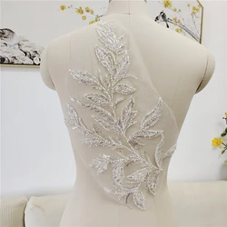 1Pc Lace Floral Beaded Rhinestones Crystals Appliques Patches For Sewing DIY Wedding Dress Accessories