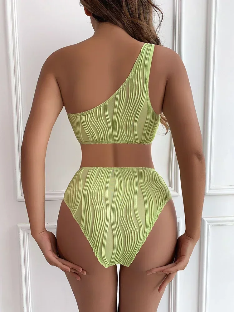 التجاعيد غير المتماثلة واحد الكتف الإناث ملابس السباحة قطعة واحدة ملابس السباحة النساء Monokini الاستحمام عالية قطع ثوب السباحة سيدة السباحة