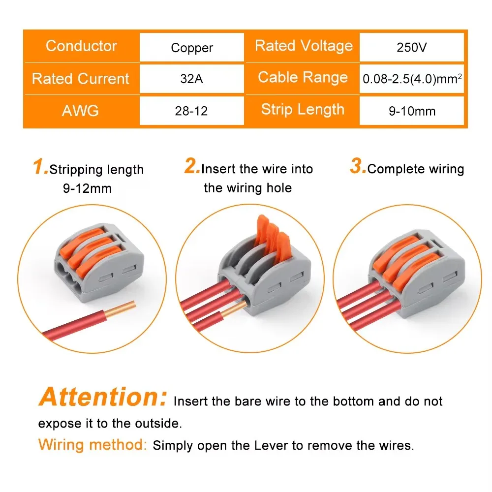 55 موصلات سلكية سريعة، موصلات رافعة دفع سريع، كتل طرفية كهربائية مع صندوق تخزين، للأسلاك #5