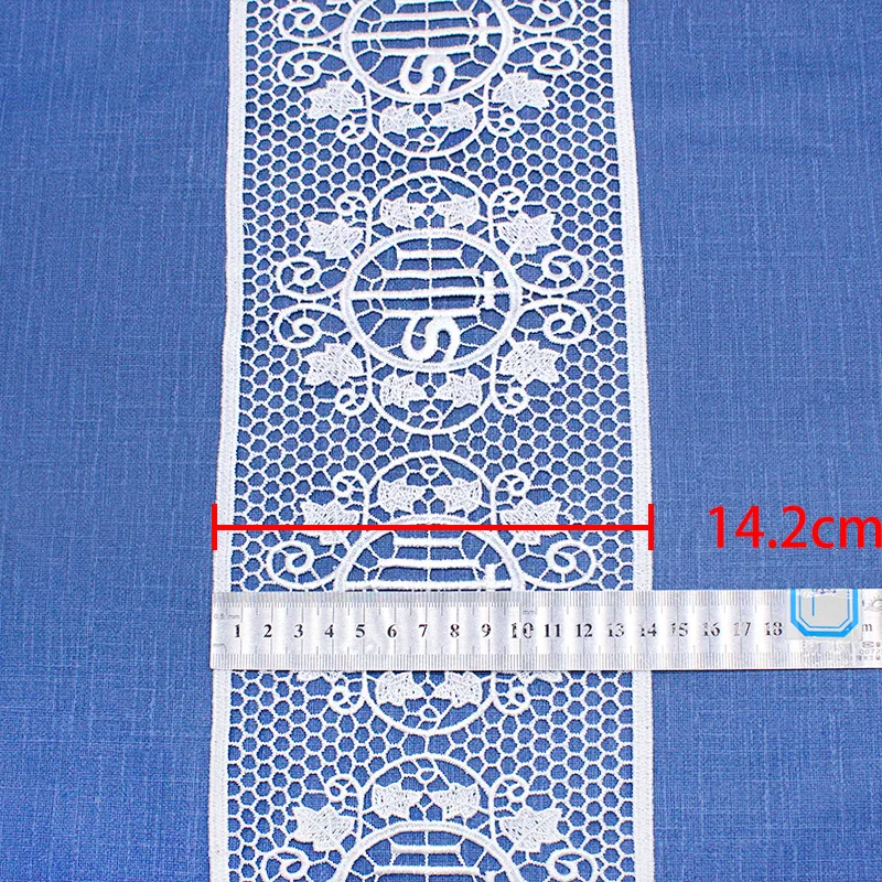 

14cm Wide Embroidery Hollow Lace Trim Accessories Princess Style Skirt Hem Decoration Polyester White Lace Trim 10Yards