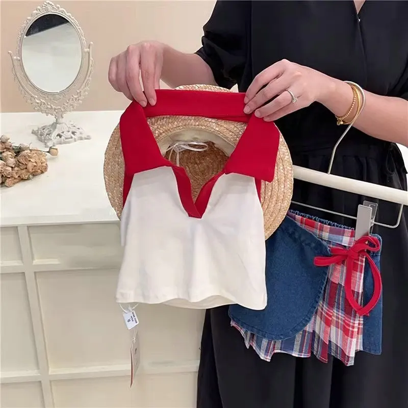 New Arrival  Baby Girls\' Clothes Suit Sleeveless Tops + Kids Checked Denim Skirts Summer Fashion Children Clothing Set for 2024