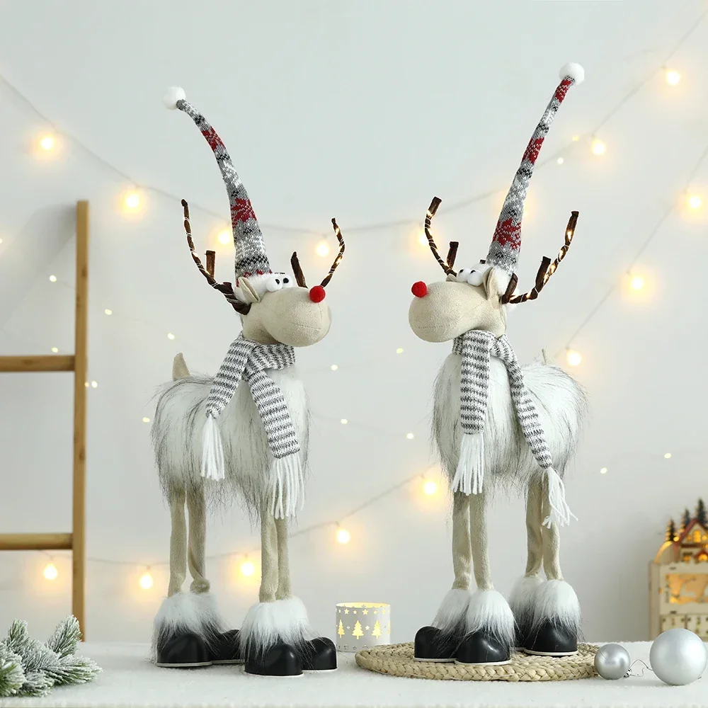 Creative Christmas Large Standing Elk Plush Doll With LED  Lights Navidad Figurine Reindeer Ornaments For Xmas Kid Gift Home Dec