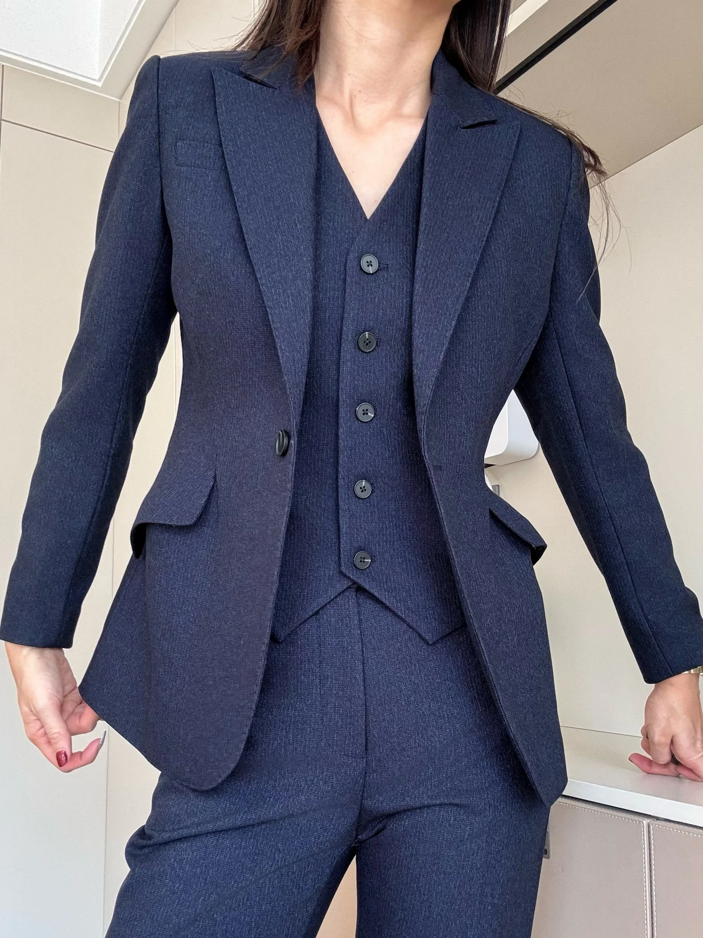 

Thiened Busin Sle k Blue Tee-Piece Suit Women's Flared Pants Profional Aosphere Workplace Interview Formal Wear