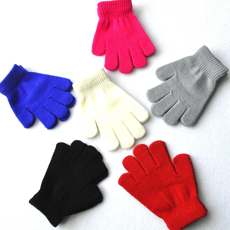 Winter Knitted Children\'s Gloves Full Finger Boy Girl Glove Warm Thick Kids Gloves Baby Gloves Candy Color Cotton Mittens