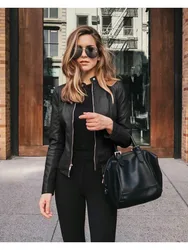 Fashion PU Leather Jacket Women Autumn Casual Slim Fit Solid Zipper Long Sleeve Coat Streetwear Female Y2K Outwear Biker Jackets