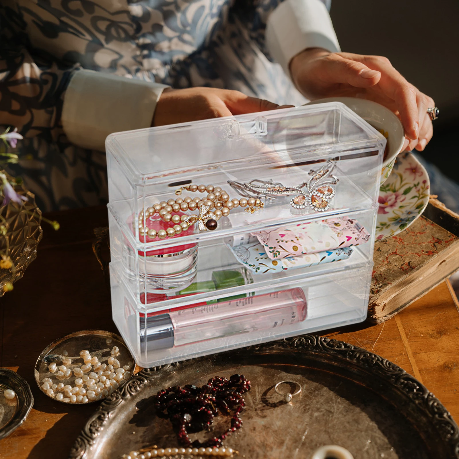 

1Pc Clear Acrylic Cosmetic Storage Box Makeup Organizer Transparent Container Sundries Holder For Brushes And Accessories