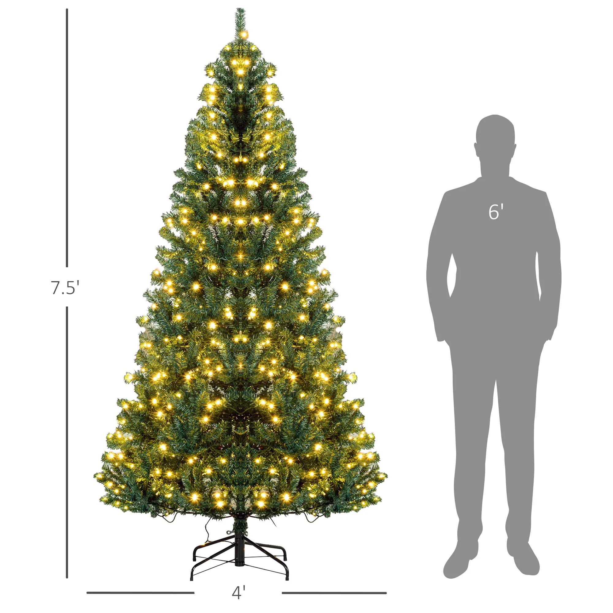 7.5' Prelit Christmas Tree Artificial Xmas Tree Metal Stand Green