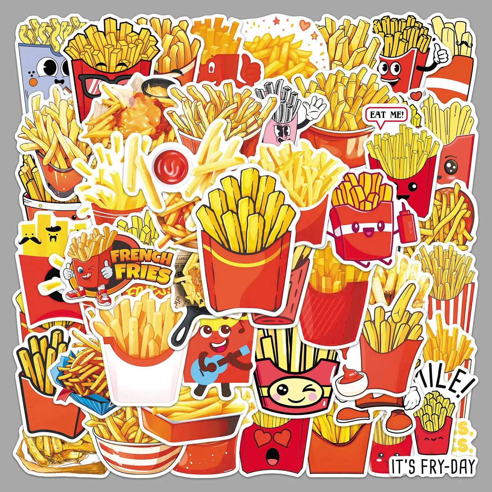 

50PCS Cartoon French Fries Graffiti Stickers Creative DIY Decoration Mobile Phone Case Notebook Water Cup Waterproof Toys Gifts