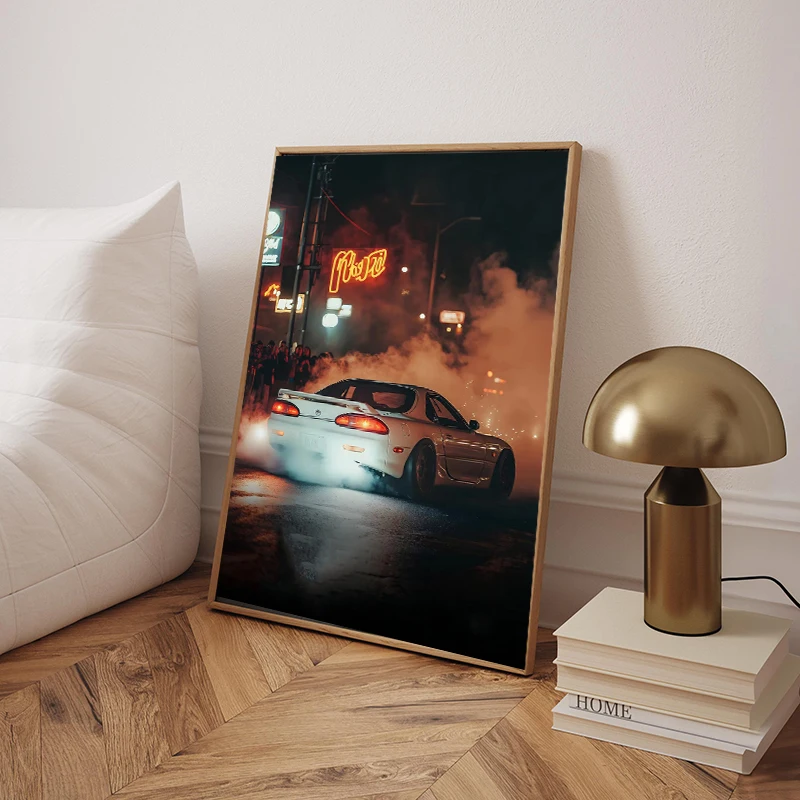 Japanese Sport Car Night City Drift Racing Wall Art GTR Vehicle Modern Canvas Painting Poster Prints for Living Room Home Decor