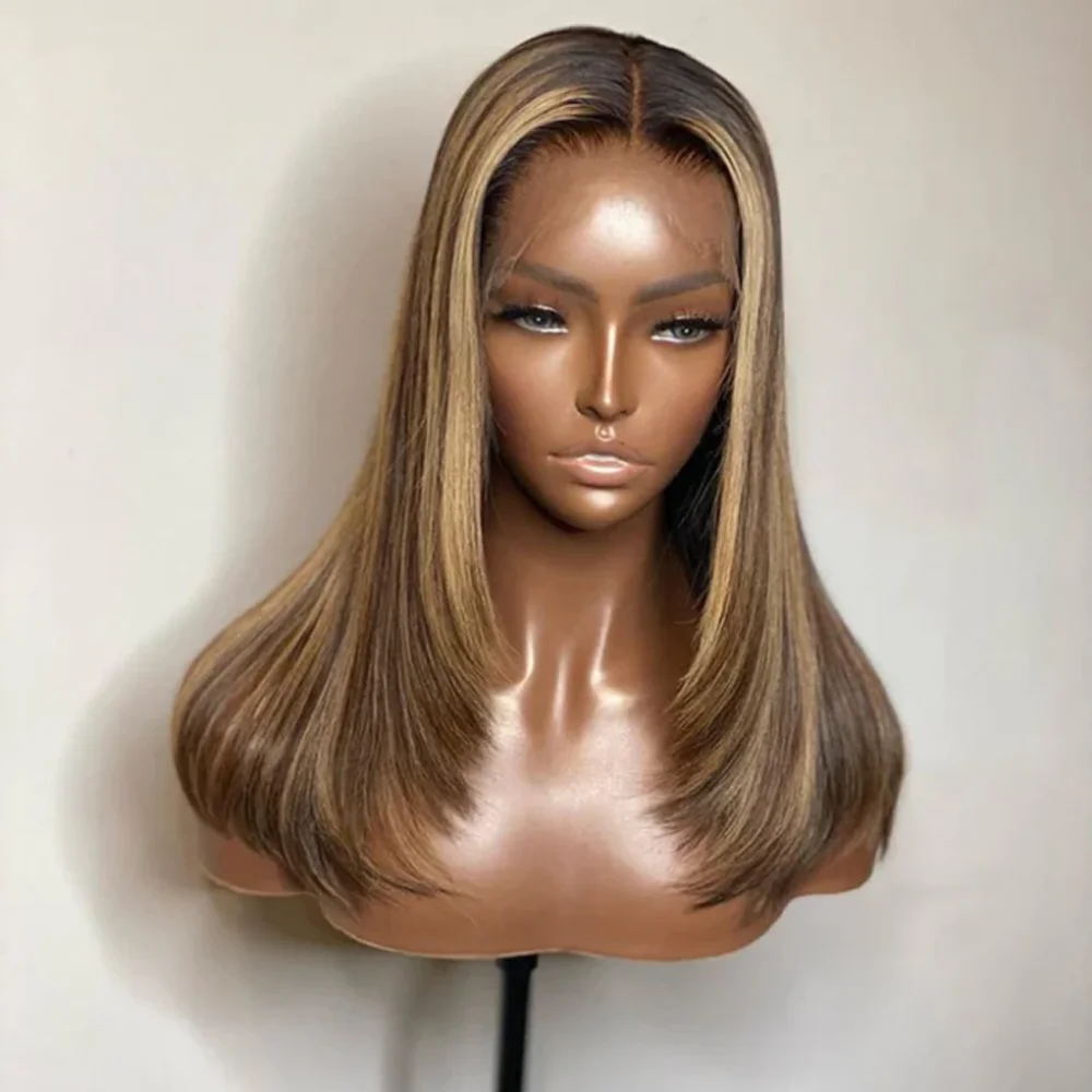 Highlight Honey Blonde Brown 28'' 5x5 Silk Base Straight  Jewish Human BabyHair HD Lace European Hair Preplucked Glueless Daily