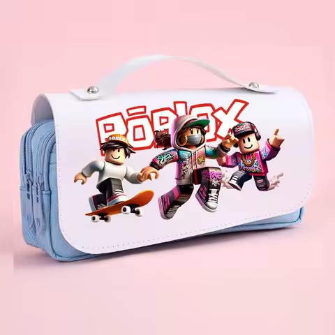 Hot Game ROBLOX Cartoon Print Double-layer Pencil Case Boys and Girls Large Capacity Stationery Box Hand-held Cosmetic Bag