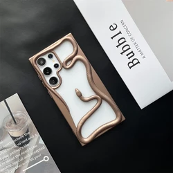 Chic Matte Plating 3D Snake Phone Bumper Case For Samsung Galaxy S25 S24 S23 S22 Ultra Hollow Cooling Frame Soft Silocone Cover