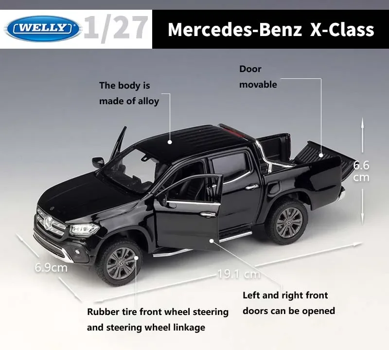 WELLY 1:24 Mercedes Benz X-Class Car Classic Pickup Truck Metal Vehicle Diecast Alloy Model Toy Car For Children Gift Collection