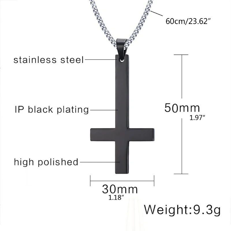 Dainty Stainless Steel Upside Down Cross Necklace Men Holy Inverted Cross Pendant with Chain Fashion Jewelry 3 Colors