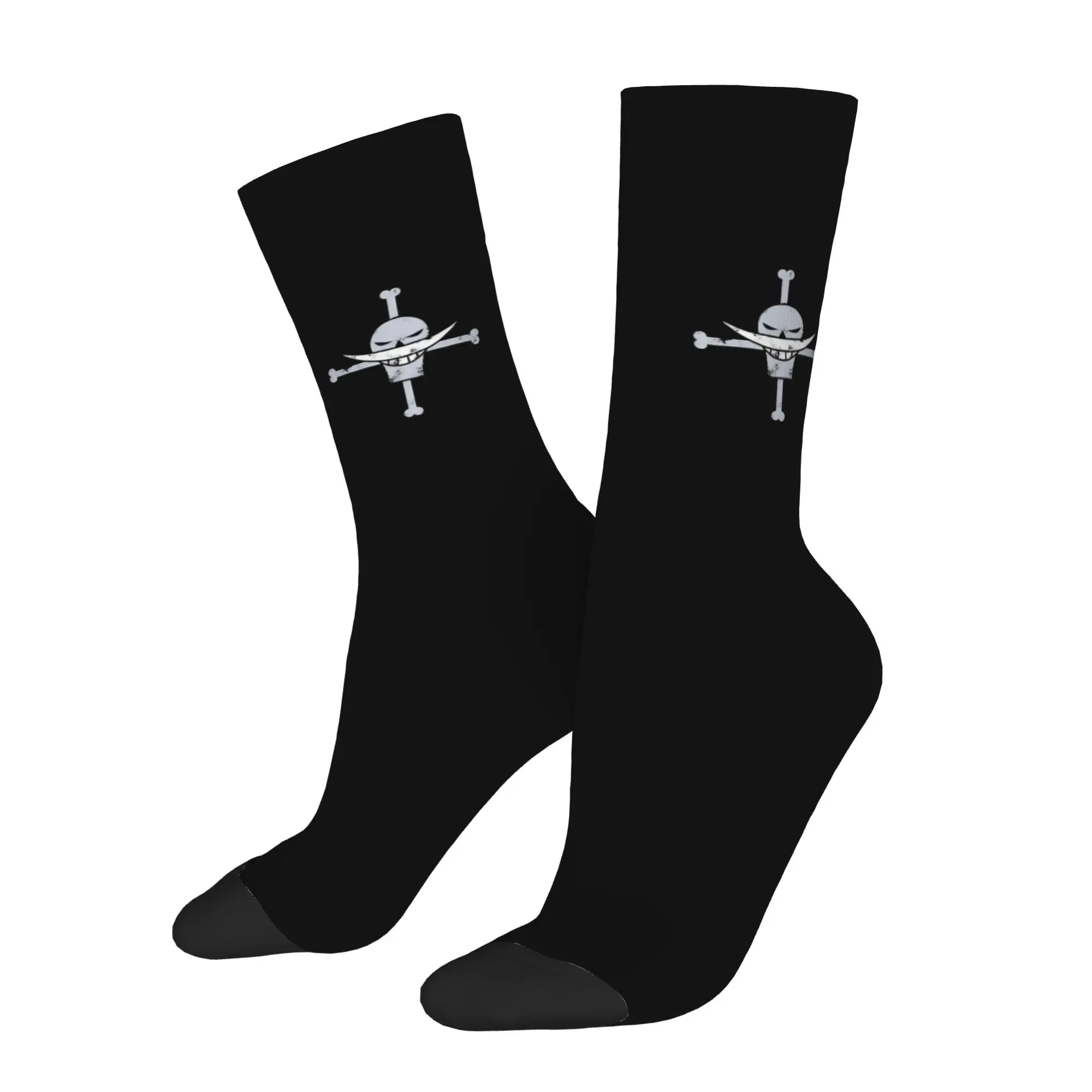 Funny Sock One Piece Whitebeard Pirates Logo Vintage Seamless Pattern Printed Men Socks Novelty Men's Socks