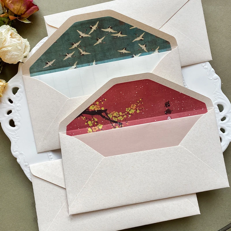 4pcs/lot Envelope Chinese Style Retro Chinese Painting Color Lined Envelope Holiday Gift Invitation Envelope