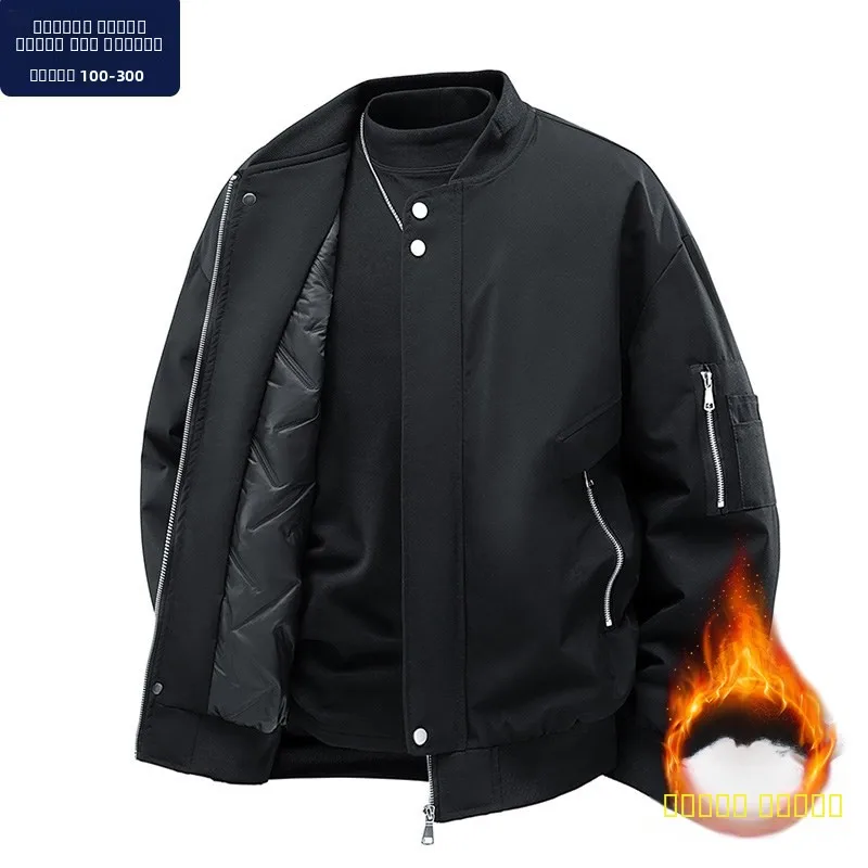 

Thiened Men's Cotton Flight Jaet Winter Warm Outerwear Large Size Youth Casual Sle Long Sve Zipper Closure Color