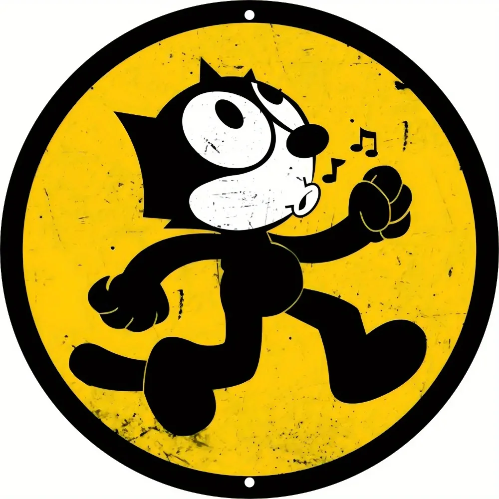 Vintage Felix The Cat Retro Round Metal Sign 2D Flat Distressed Classic Cartoon Wall Decor
