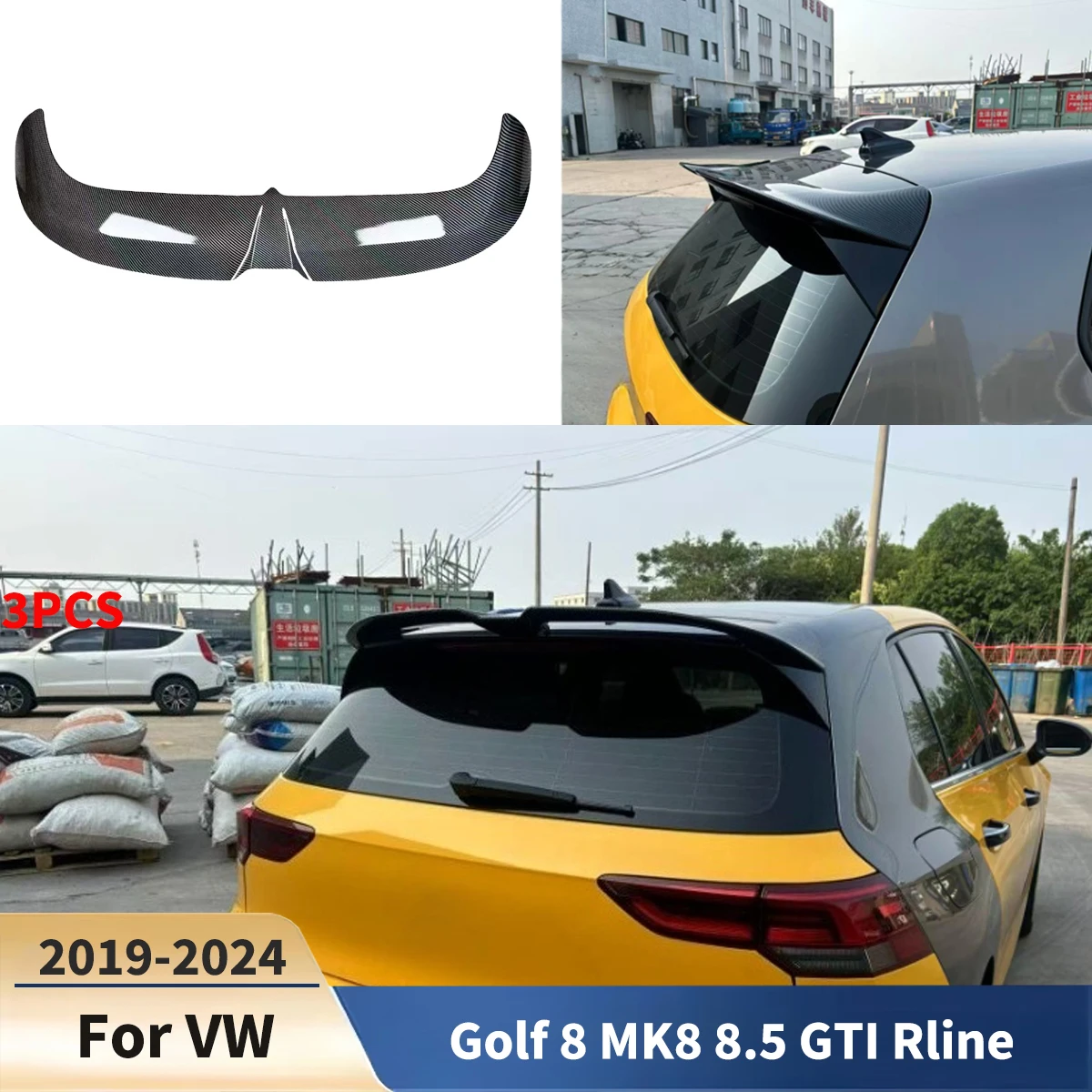 ل VW Golf 8 MK8 8.5 GTI Rline 2019-2024 3 Oettinger Style Car Rear Roof Spoiler Wing Body Kit تعديل الضبط الخارجي #1