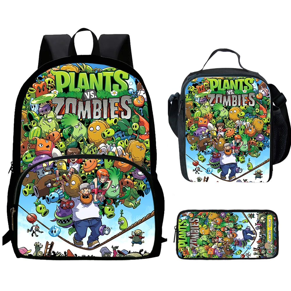 Kids' Zom-bies Print School Backpack with Front Pocket,Lunch Bags,Pencil Bags for Aged 5-10,Cartoon Child Bookbag for Boys Girls