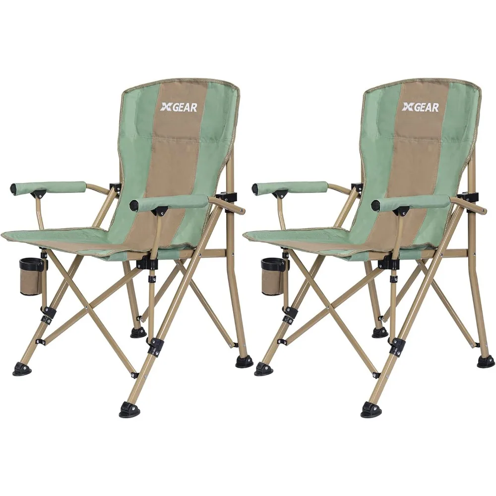 

Camping Chair with Padded Hard Armrest, Sturdy Folding Camp Chair with Cup Holder W Mesh Storage Bag，2 Pack (Green) Freight free