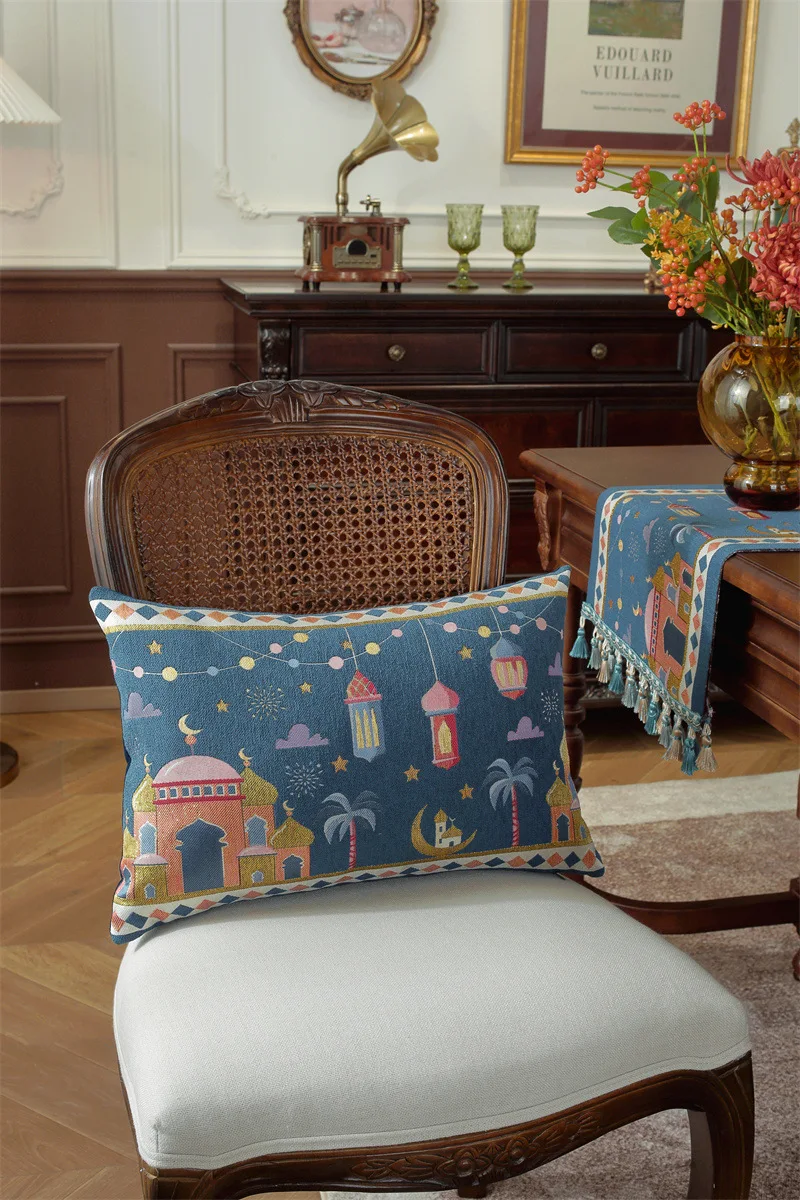 Gewebter Jacquard-Stern-Mond-Schloss-Kamel-Patchwork-Kissenbezug Cojines Wohnzimmer-Sofa-Dekoration Rückenlehnen-Kissenbezüge – Detail 16