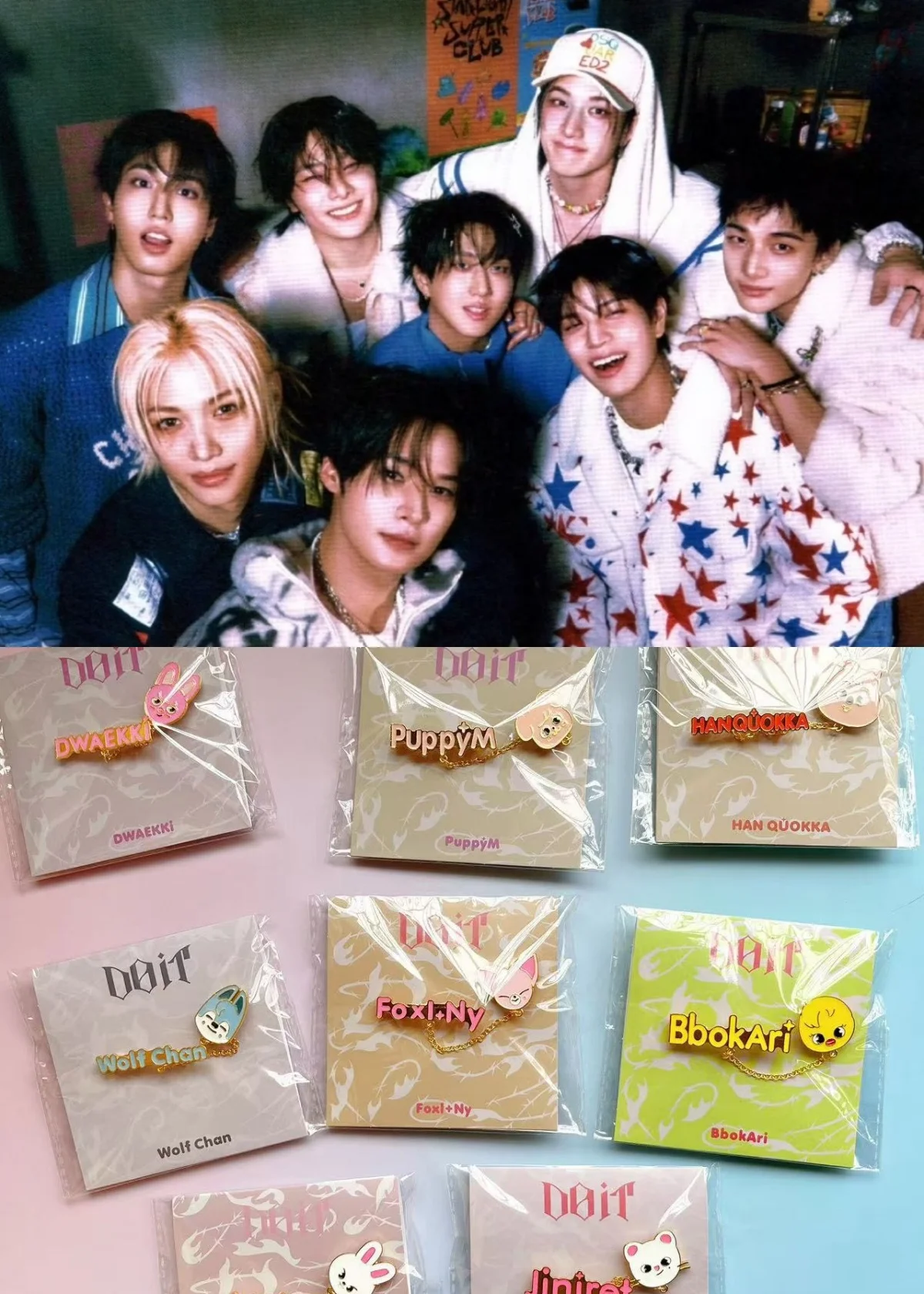 

Новый альбом K-pop группы Hot Boys Group "DO IT" SKZOO: Декоративная брошь с изображением Хёнджина, Феликса, Ли Ноу, Хана, Бан Чана (DIY)