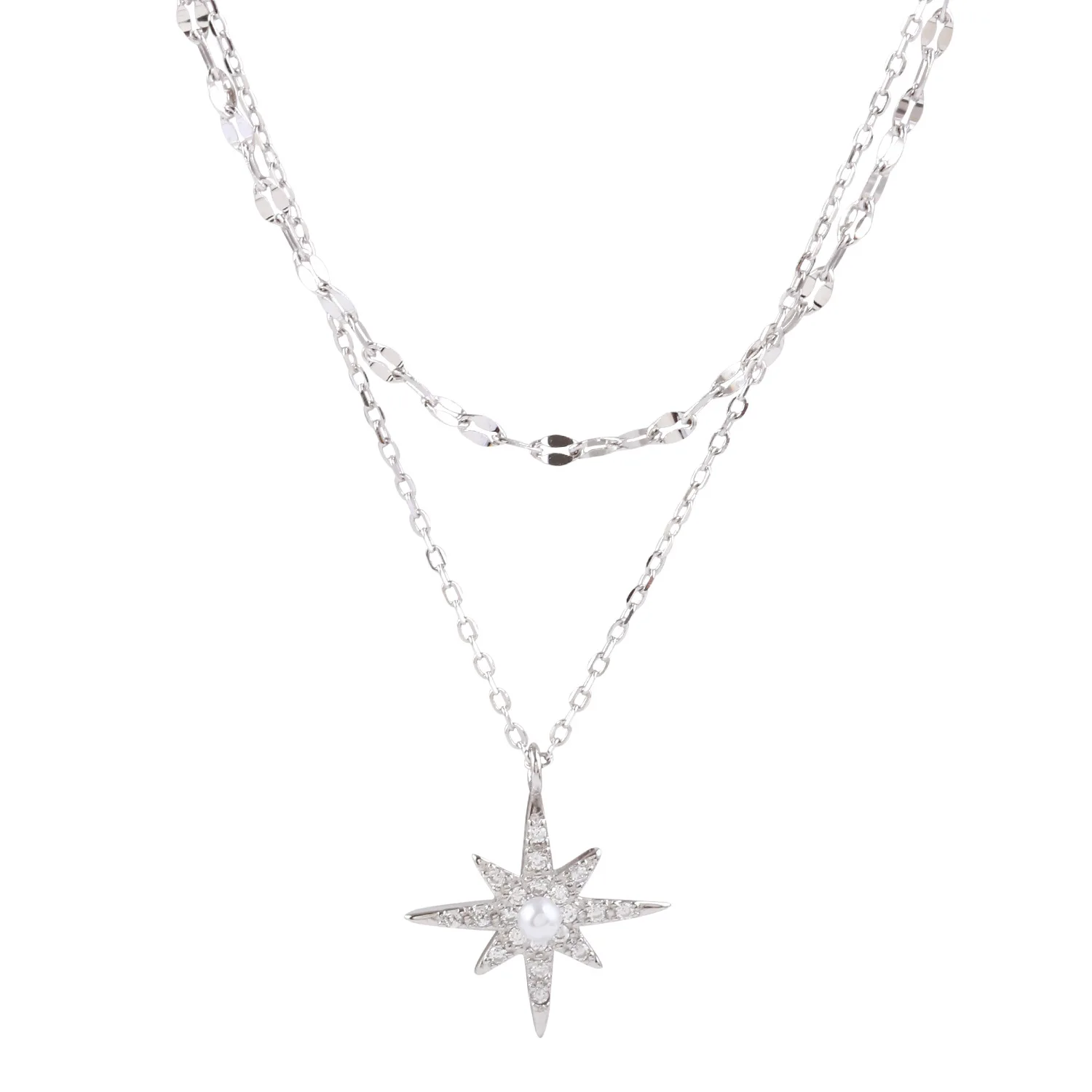 CIAXY Silver Color Stars and Moon Inlaid Zircon Necklace Women Double-layer Clavicle Chain Choker Necklace  Jewelry