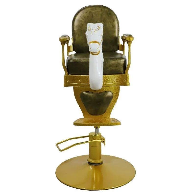 Retro gold horse head chair children's hair cutting chair infant children's hair chair white Trojan horse hair cutting