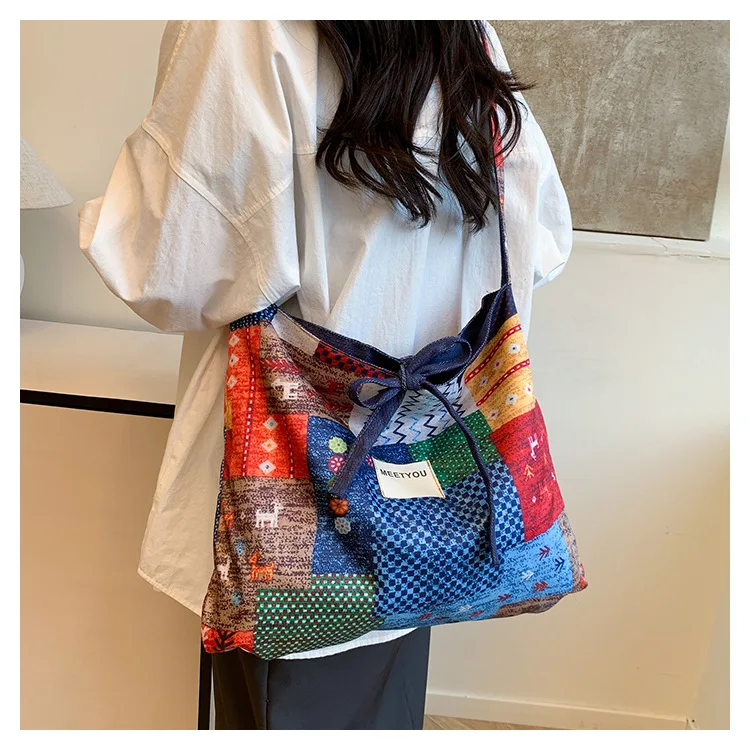 

Lazy floral cloth bag women fashion South Korea tote bag college style large capacity shoulder bag