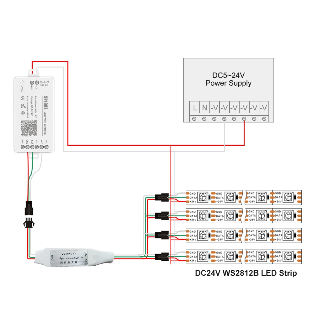 WS2812B WS2811 LED Strip Signal Amplifier Mini RGBIC Addressable Pixel LED Strip Signal Repeater 3/4/8 head 3Pin Connector