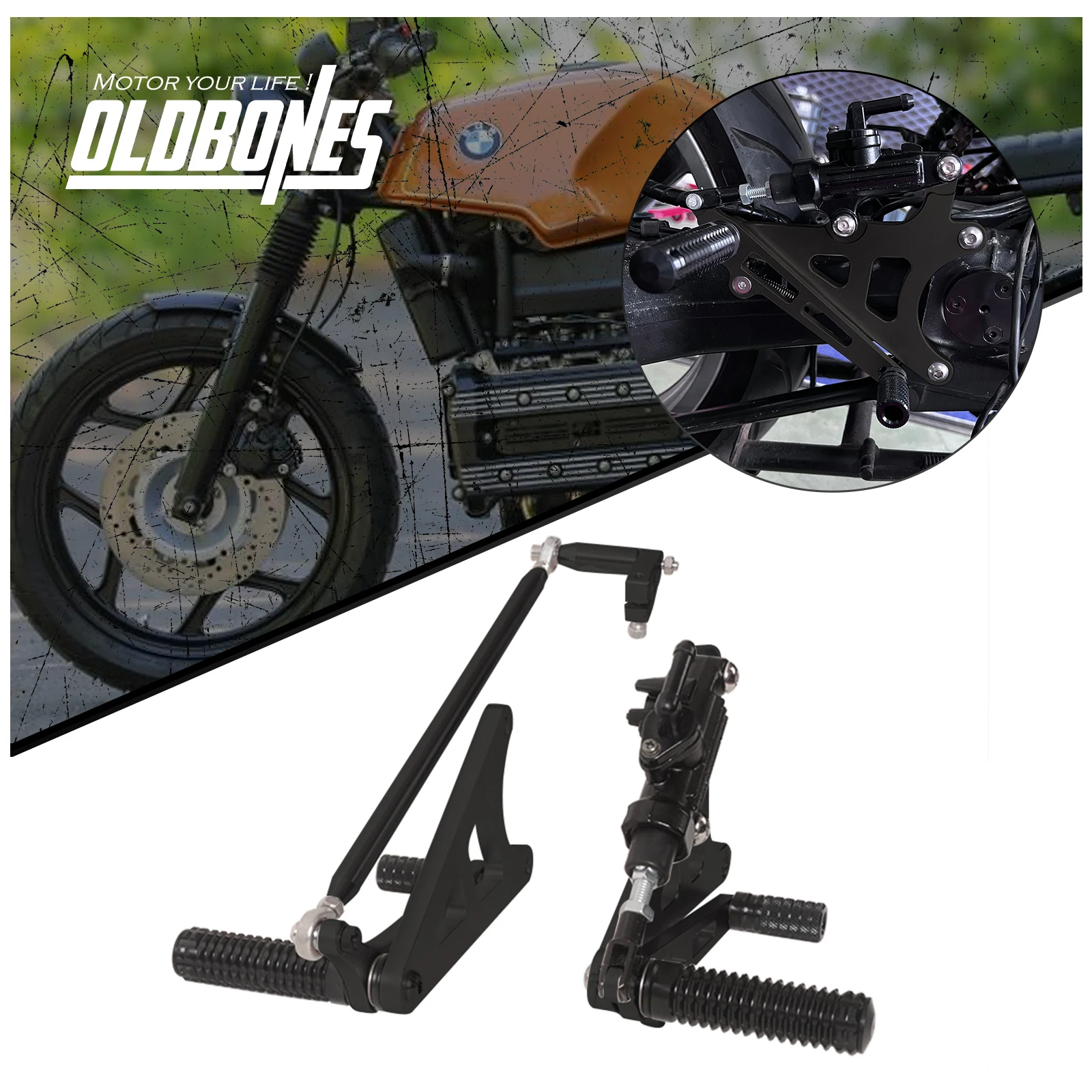 OldBones Cafe Racer Rearsets Rear Sets Footpeg Footrest Aluminium Rear Set Motorcycle Pedal For BMW K100 K 100