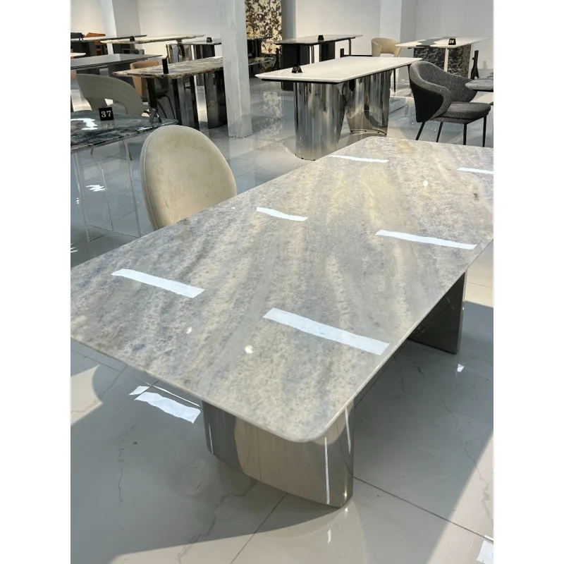 Imported blue crystal luxury stone dining table Italian light luxury natural marble dining table