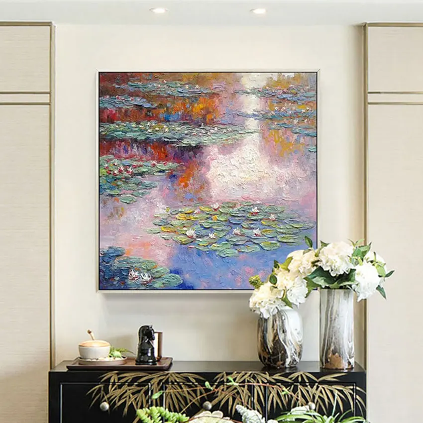 

Modern Home Decor Piece Abstract Monet Oil Painting Reproduction Canvas Wall Art Picture Hotel Artwork Frameless Scenery Drawing