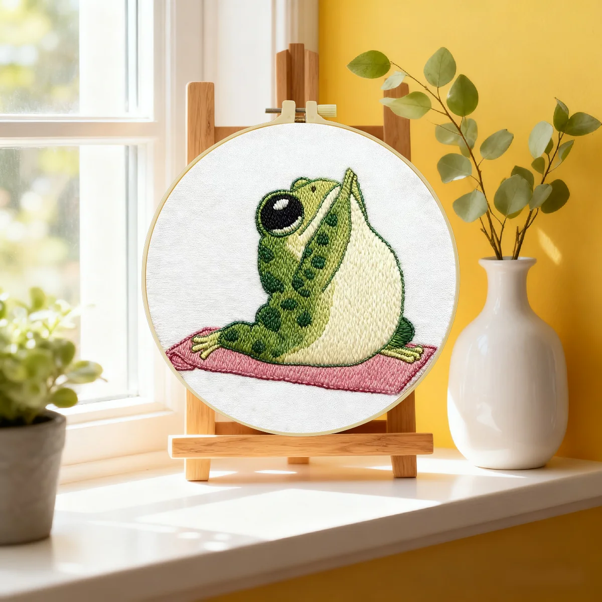 1 Stück 20X20CM/15X15CM 7,87/6,3 Zoll Frosch-Stickerei-Starter-Kit DIY-Kit DIY-Stickerei-Set Handarbeits-Set für Anfänger – Detail 1