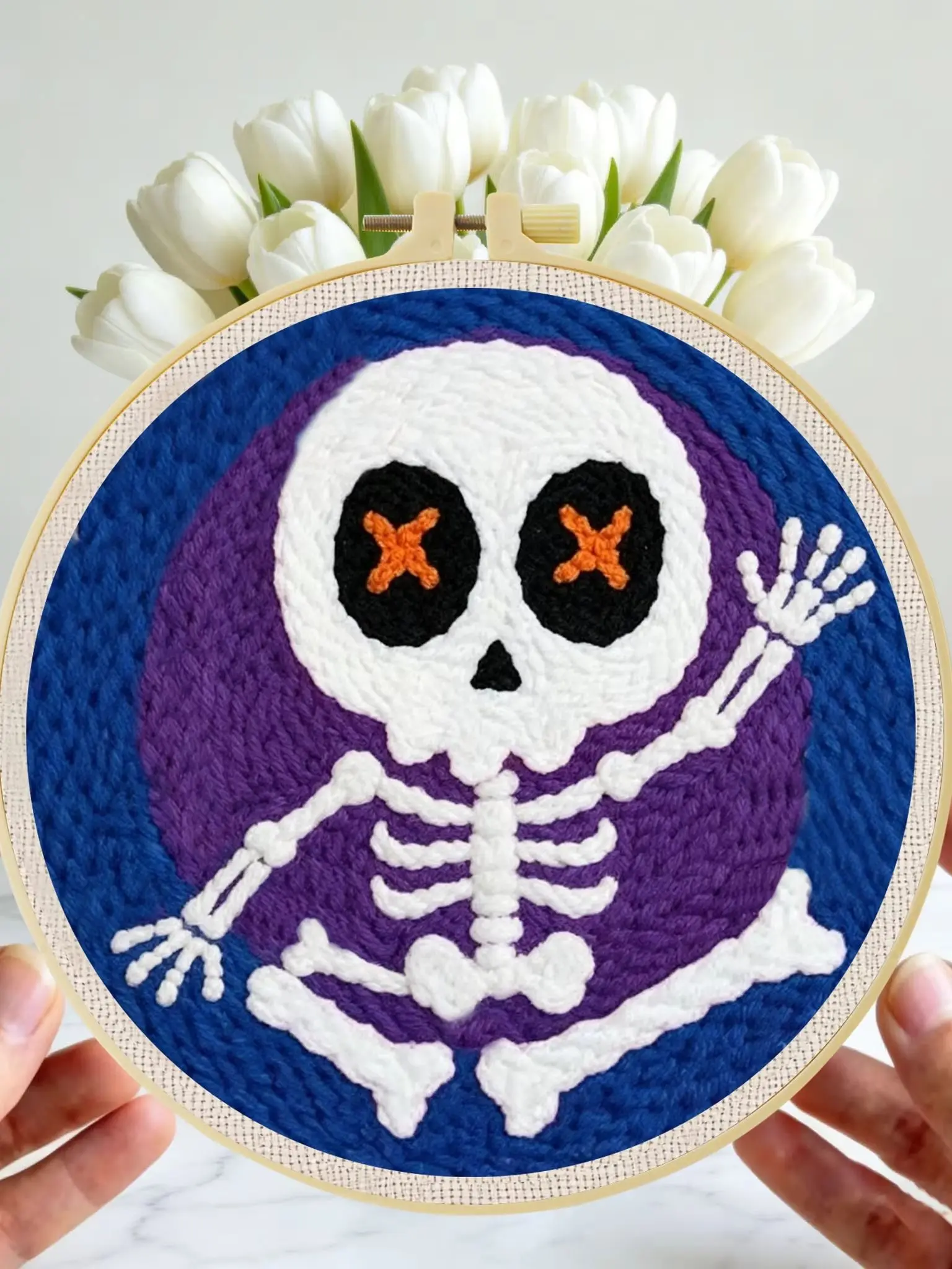 Anfänger-Halloween-Punch-Needle-Stickerei-Set 20x20cm 1 Stück Entspannendes Grusel-Geist-Kürbis-DIY-Set für Süßes oder Saures Partydekoration – Detail 1