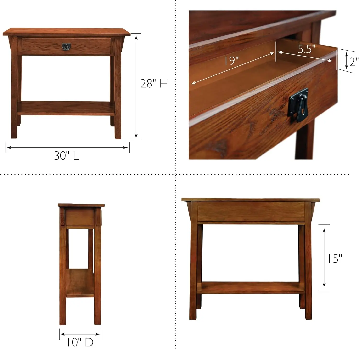 9057-RS Mission Console Entryway, Sofa Table, Made with Solid Wood, for Living Room, Hallway, Office, Bedroom