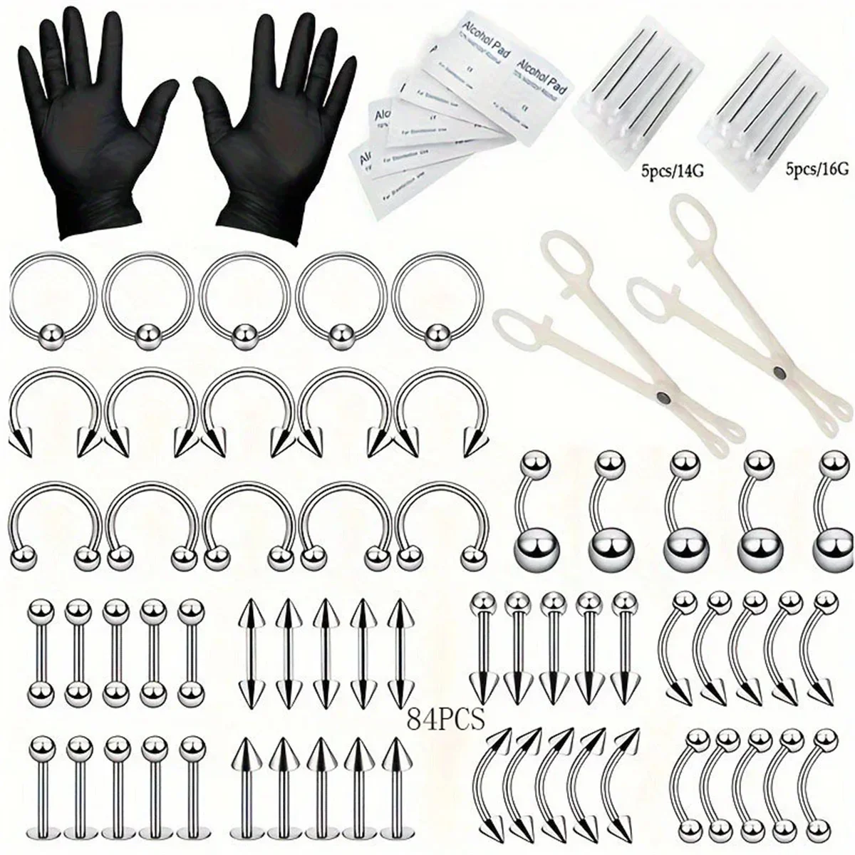 Kit de Piercing d'Oreille pour Cartilage, Tragus, Helix, Pistolet sans Bijoux, 24 42 84 Pièces