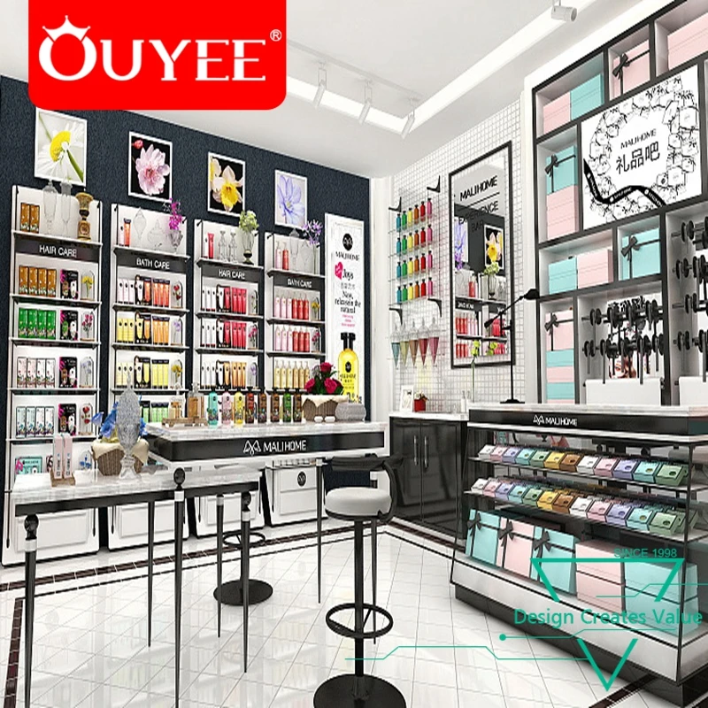 Tienda de cosméticos pequeña personalizada, diseño de tienda Interior, China, nuevo