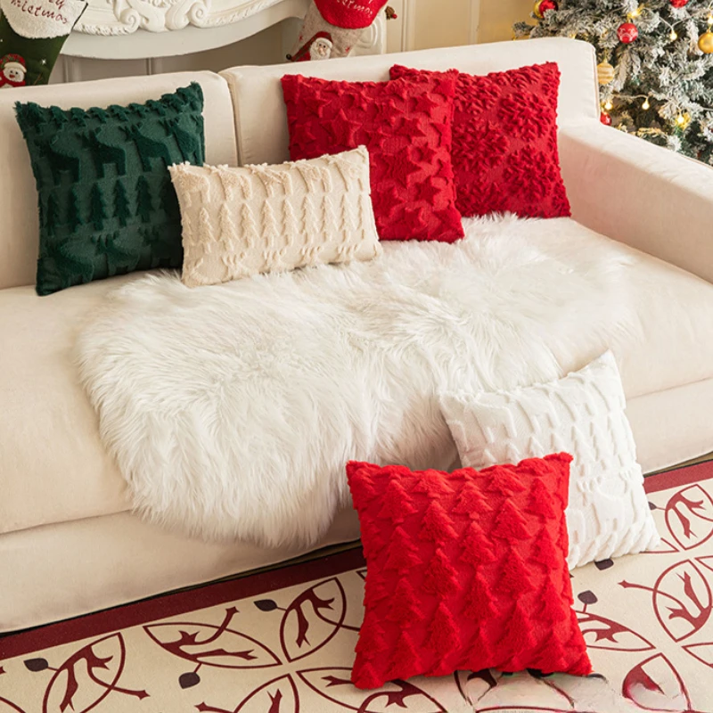 30x50/45X45CM Christmas Throw Pillow Cover Plush Snowflakes Waist Cushion Cover Decor Home Decorative Pillowcase