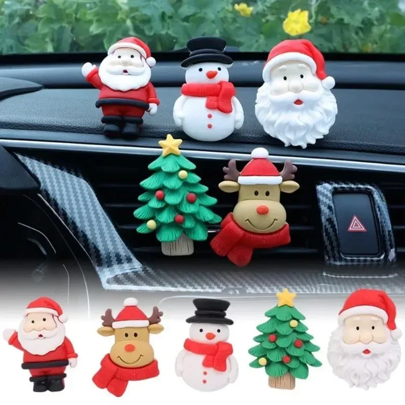 Christmas Car Fragrance Clip, 3D Santa Claus Elk Bell Resin Air Vent Aromatherapy Clip, Cute Auto Interior Decoration Gift