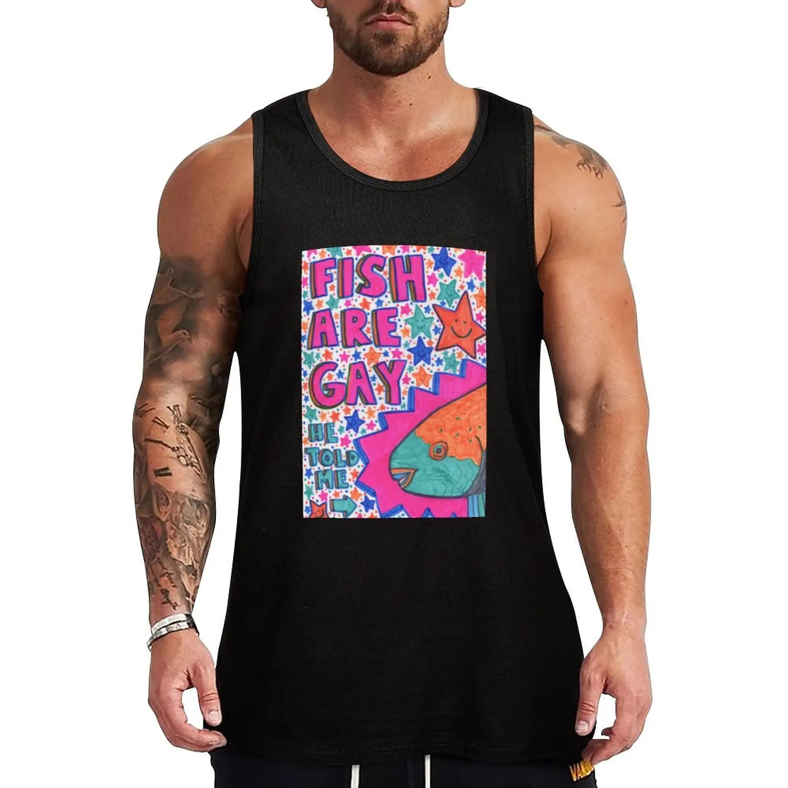 

fish are gay (parrotfish) Tank Top Male clothes fitness gym wear men