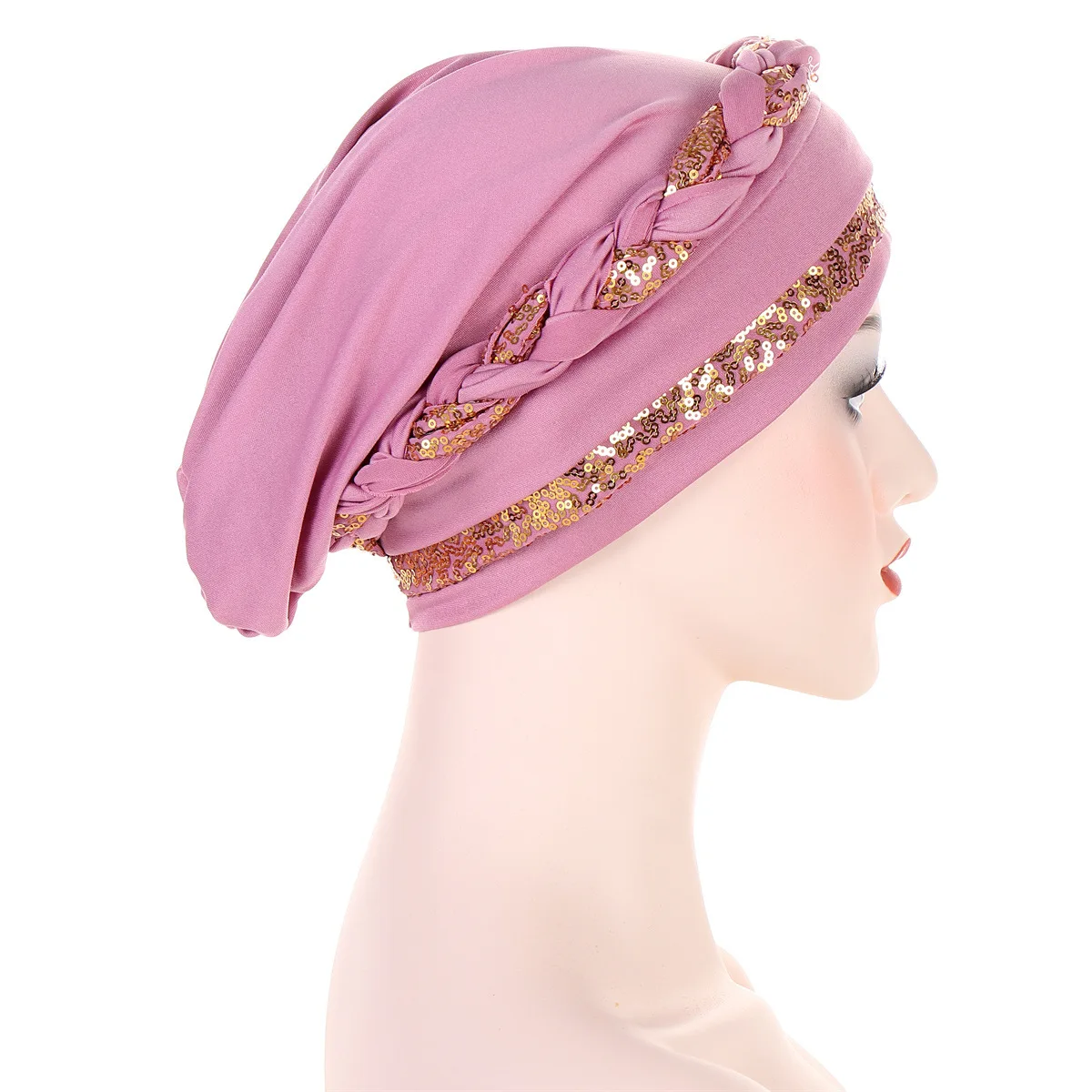 Moda hijab per le donne treccia Decor turbante musulmano per donna elegante berretto con paillettes berretto elastico per la testa sciarpa per