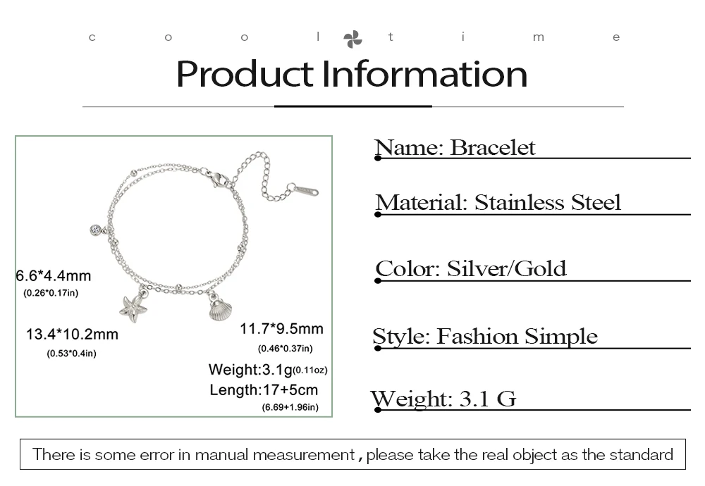 COOLTIME Seestern Muschel Armbänder für Frauen Edelstahl Mode Sommer Strand Schmuck Armband Zubehör für Ozean Liebhaber – Detail 4