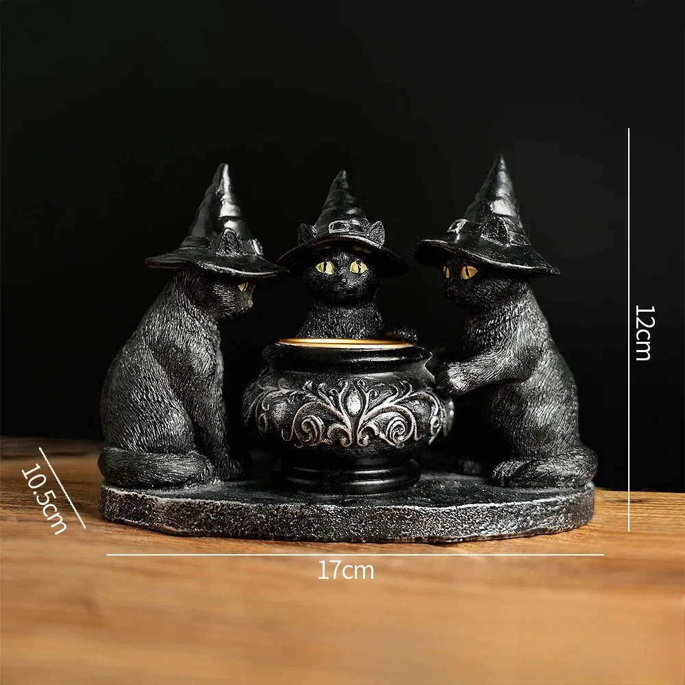 

Halloween New Wizard Cat Mysterious Dark Style Retro Ornament Resin Ghost Festival Aromatherapy Candlestick Small Ornament