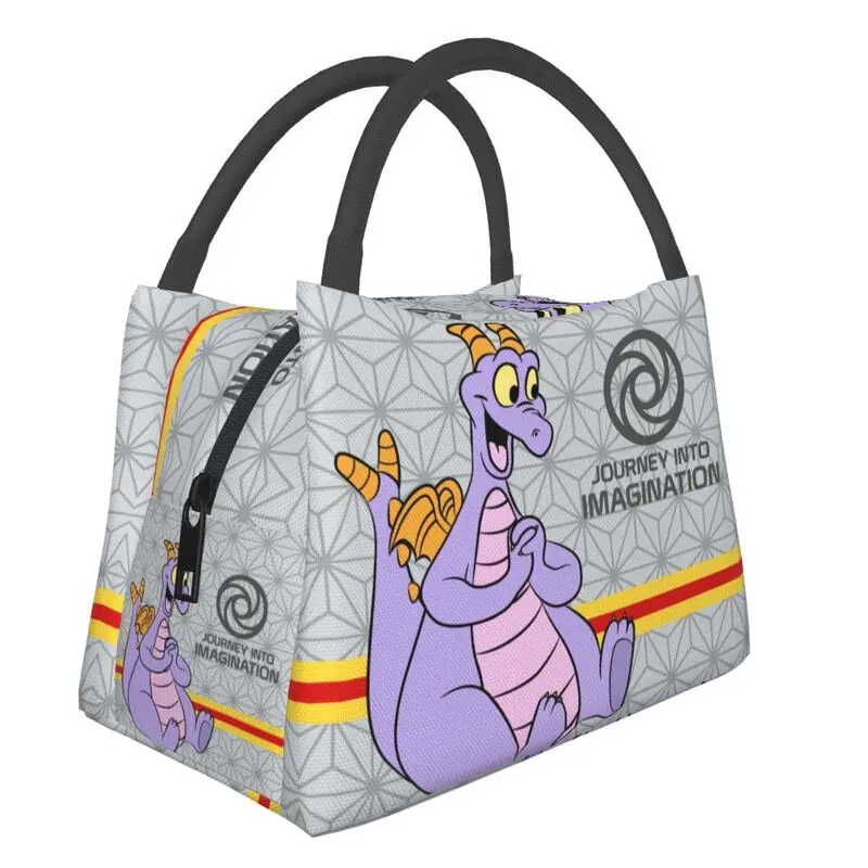 Epcot Center Figment Dragon Lunch Box Women Cartoon Dinosaur Thermal Cooler Food Insulated Lunch Bag Office Pinic Container